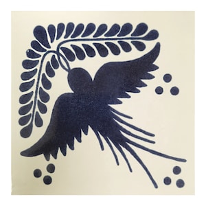 Handmade Mexican Talavera tiles 4&quot; x 4&quot; Dove with laurel