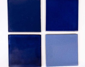 Blue Handmade Mexican Talavera tiles 4" x 4"
