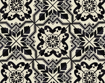 Handmade Mexican Talavera tiles 4" x 4" Black & Ivory - 4 Tile Pattern