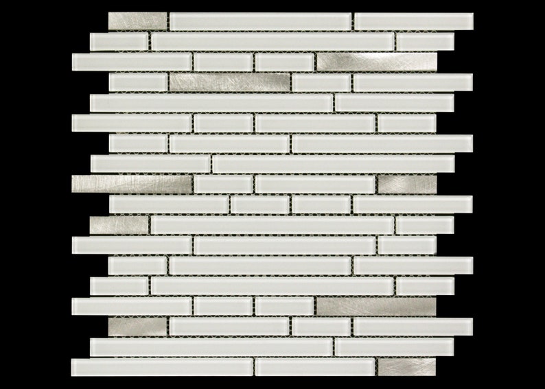 White Glass and Stainless Mesh Mosaic image 1