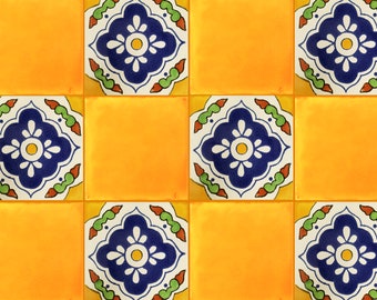 Gold Handmade Mexican Talavera tiles 4" x 4"