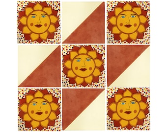 Handmade Mexican Talavera tiles 4" x 4" Sun
