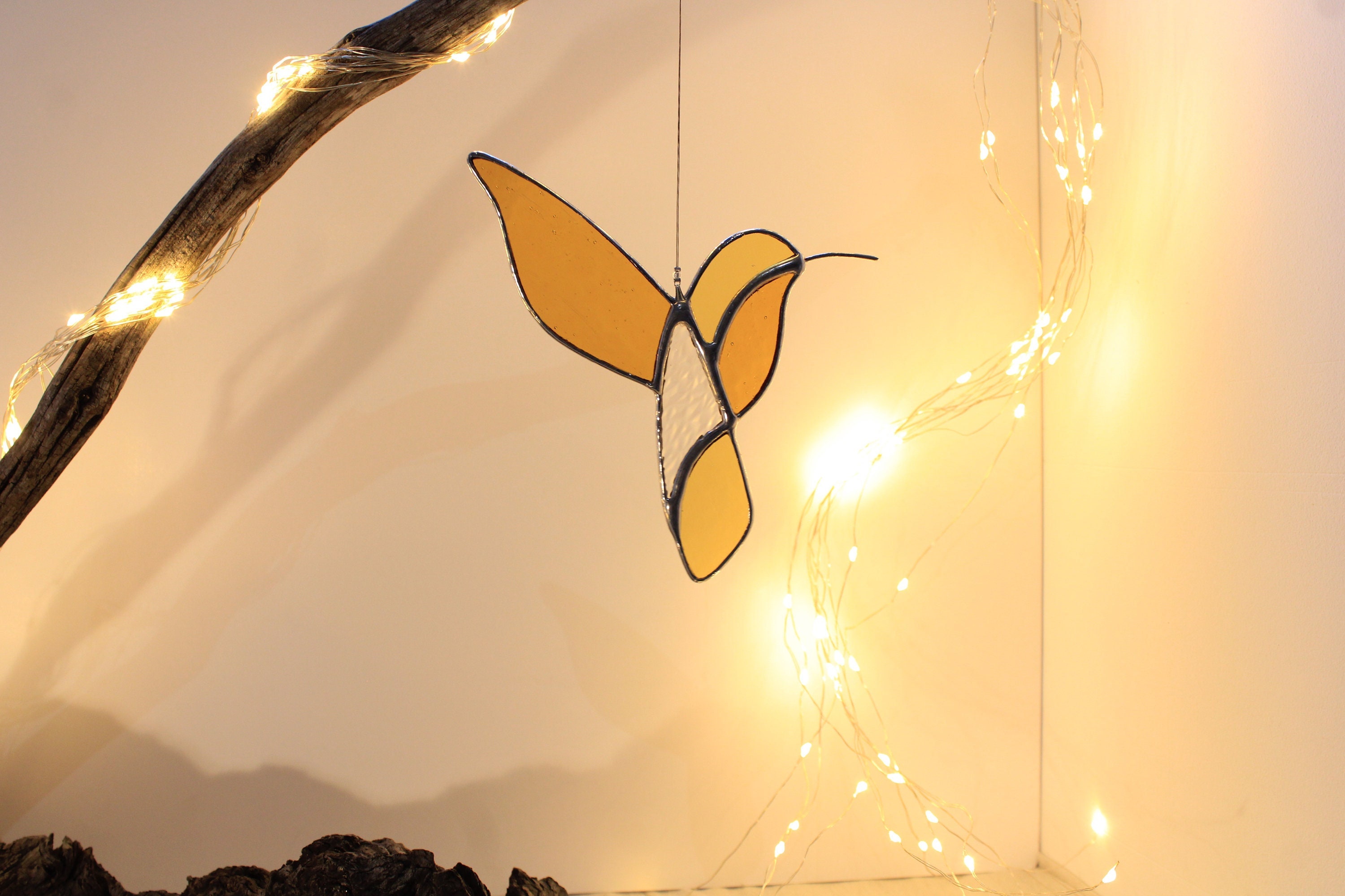 Vitrail Colibri Jaune et Orange