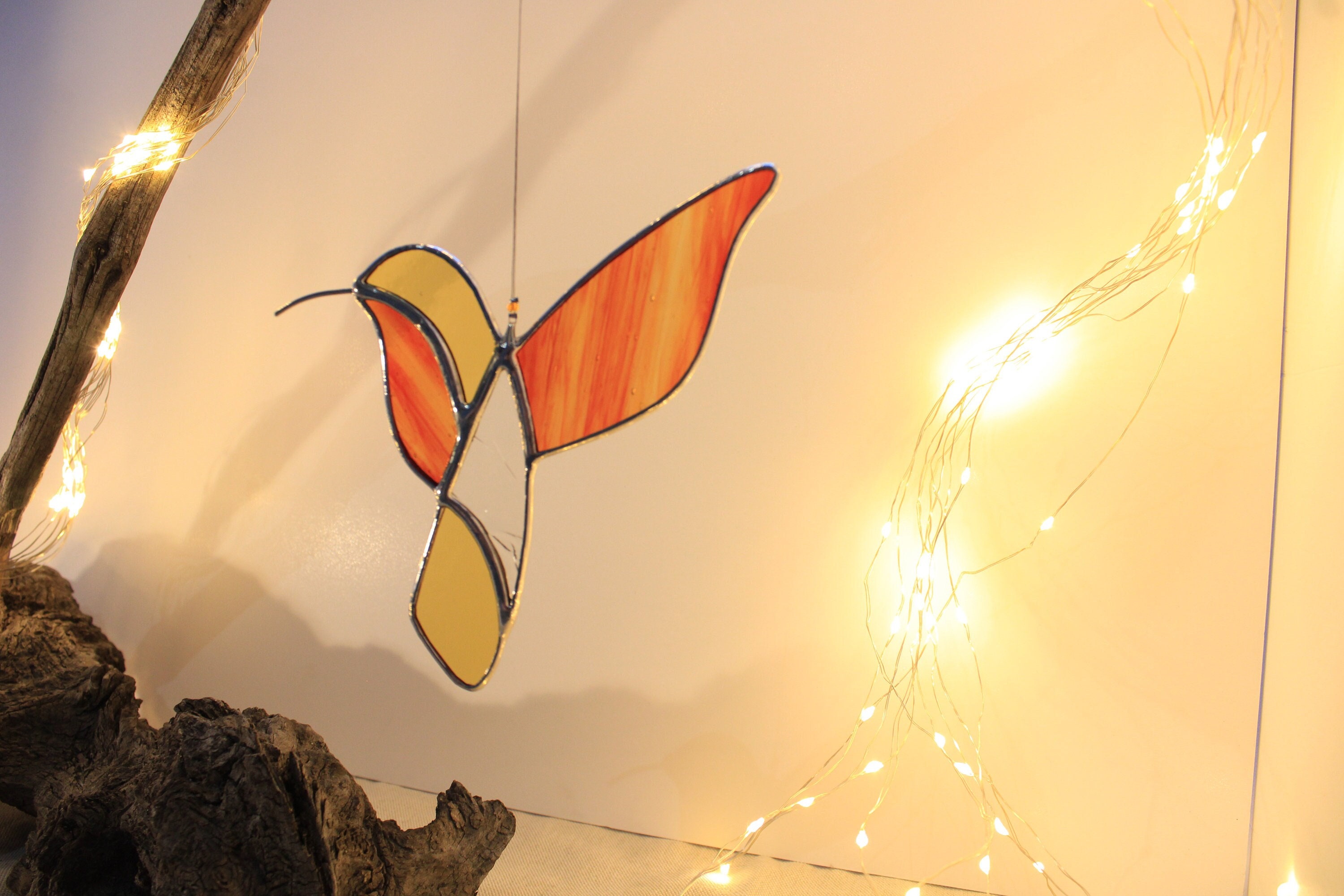 Vitrail Colibri Jaune et Rouge