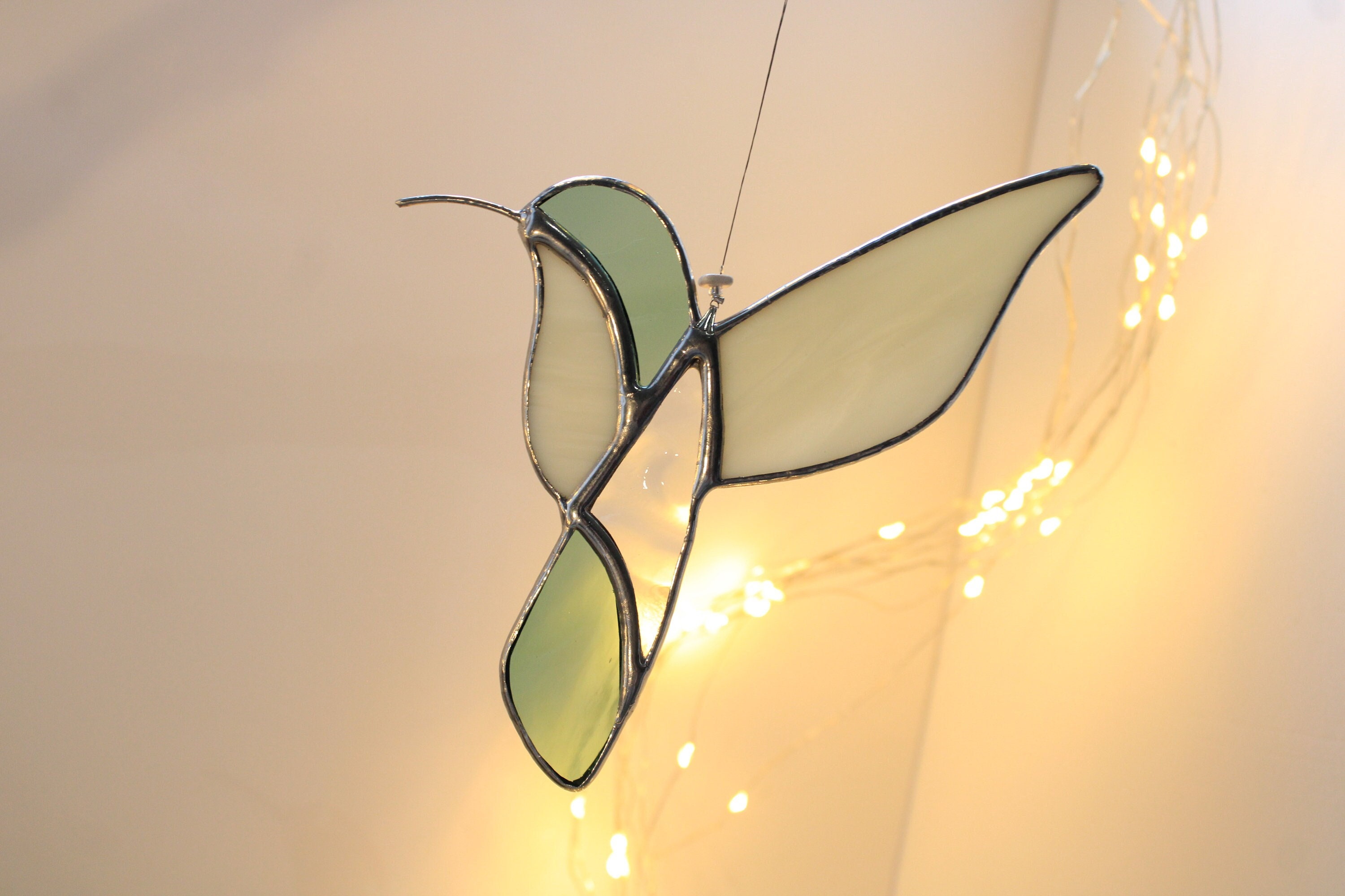 Vitrail Colibri Vert et Ivoire