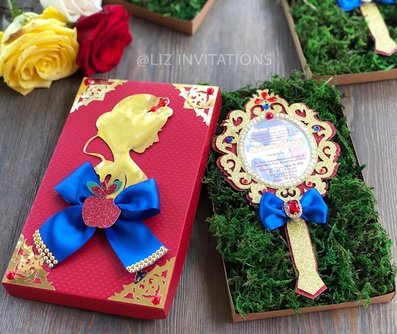 Snow White Mirror Invitations With Decorated Box Invitaciones Etsy Snow White Mirror Invitations With Decorated Box Invitaciones Etsy