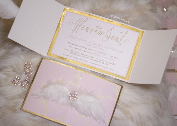 angel wings baby shower invitations