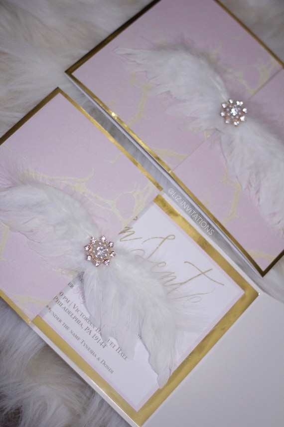 Heaven Sent Baby Shower Invitations Angel Wings 25 Cts Etsy