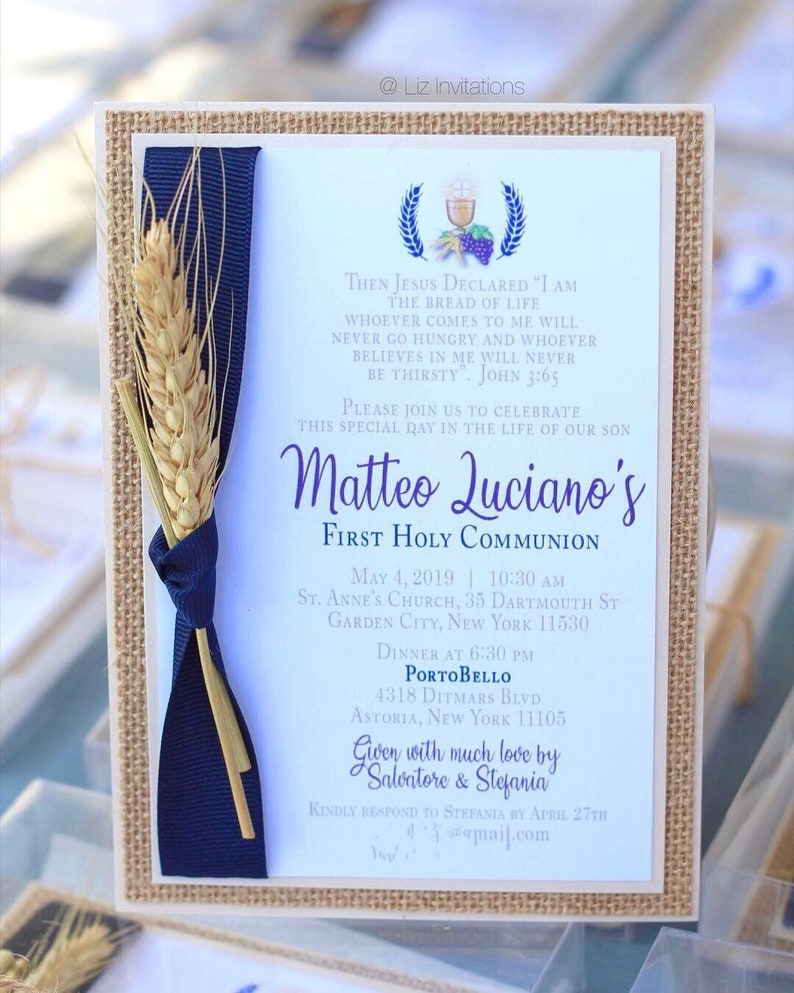 First Holy Communion Invitations With Wheat Sheave 25 Units Etsy