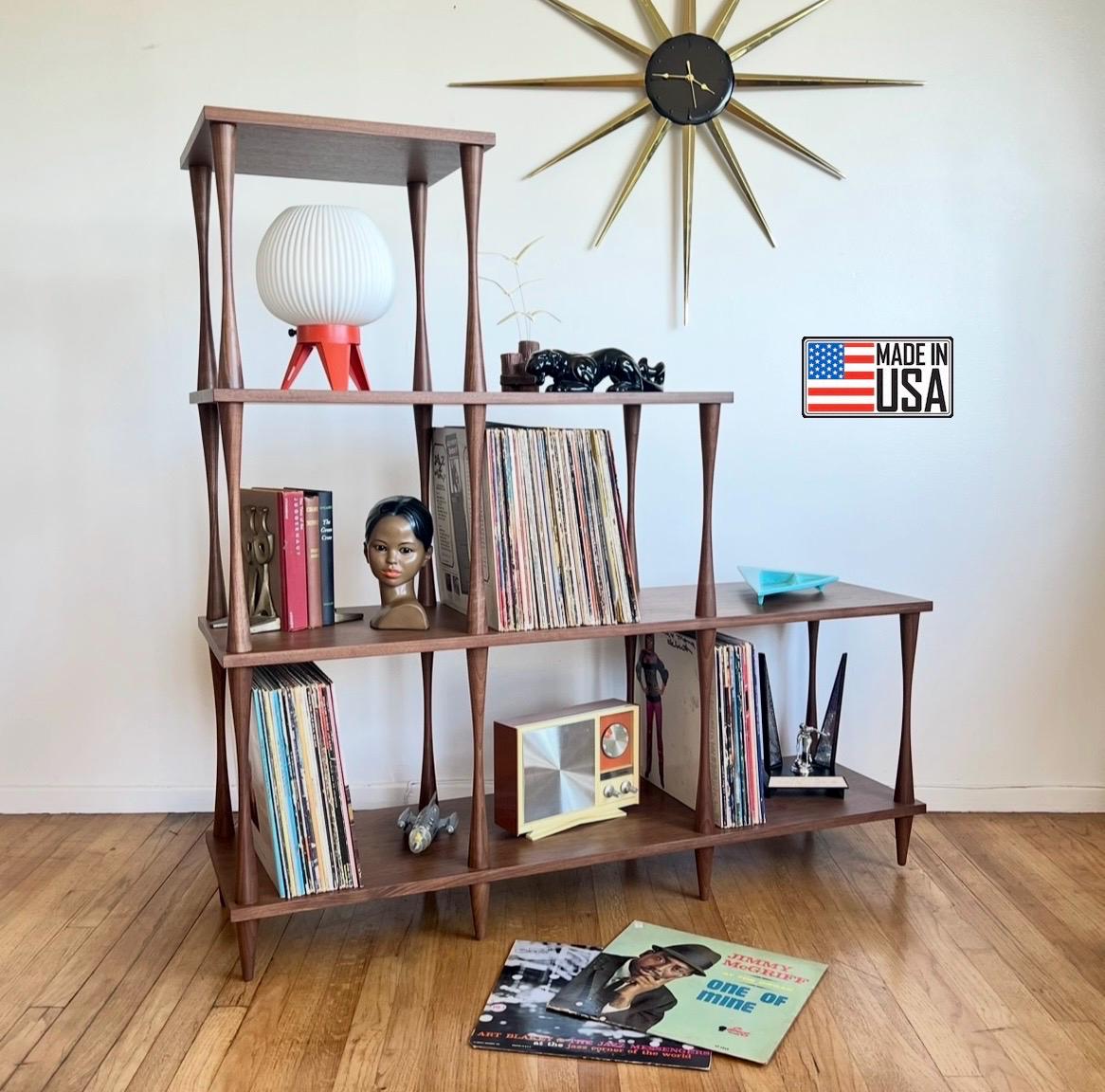 Mid Century Modern Custom Built Walnut Terraced Record Shelf