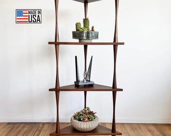 Mid Century Modern Custom Built Walnut Hide Away Corner Shelf Medium Walnut *In Stock*