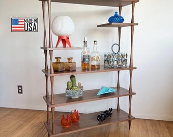 Mid Century Modern Custom Built Petite Walnut Studio Bookshelf