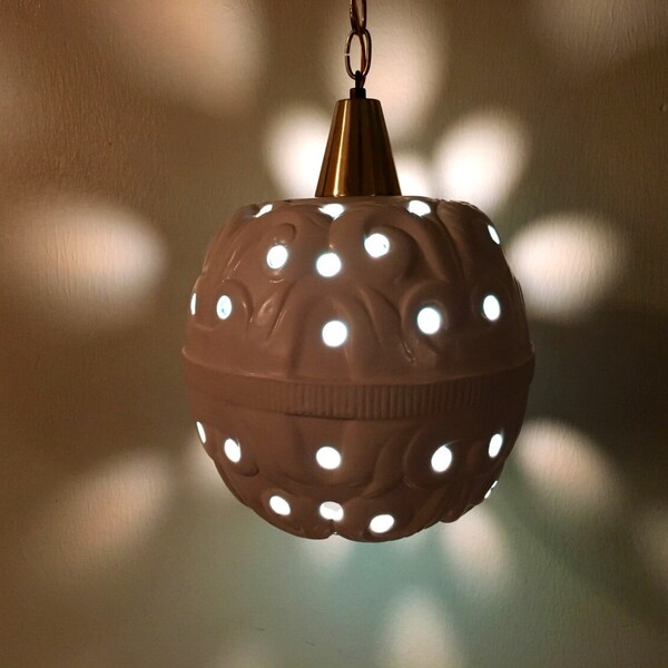 1950's Mid Century Modern White Ceramic Swag Light Hanging Lamp Vintage 1960's