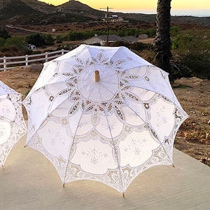 Full-Size 29" Vintage Cotton Lace Wedding Parasol White Victorian Lace Parasol Wedding Ceremony Decoration Bridal Shower Gift