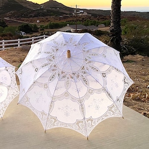 Full-Size 29" Vintage Cotton Lace Wedding Parasol White Victorian Lace Parasol Wedding Ceremony Decoration Bridal Shower Gift