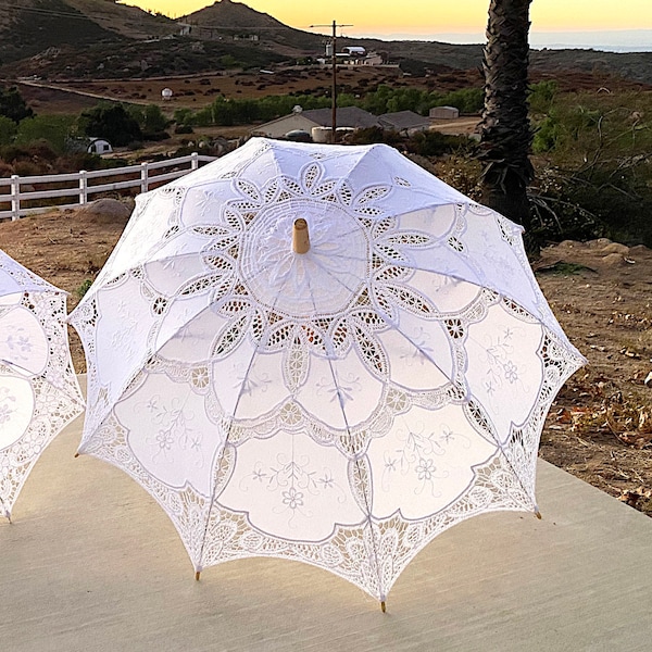 Full-Size 29" Vintage Cotton Lace Wedding Parasol White Victorian Lace Parasol Wedding Ceremony Decoration Bridal Shower Gift