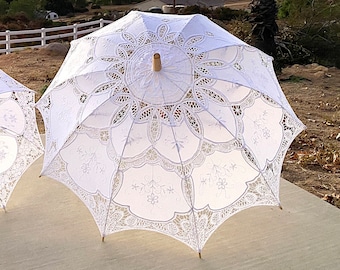 Full-Size 29" Vintage Cotton Lace Wedding Parasol White Victorian Lace Parasol Wedding Ceremony Decoration Bridal Shower Gift