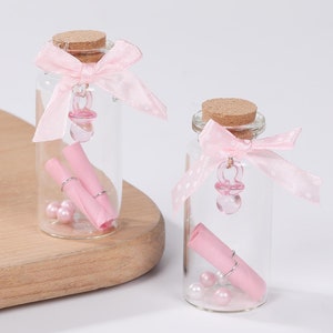 12 PC Pink Pacifier Wishing Jar Glass Bottle Container Baptism Favors, Bautizo Recuerdo, First Communion, Baby Shower, Christening Girl