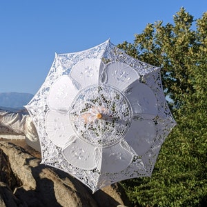 Small 20" Vintage Cotton Lace Wedding Parasol , White or Ivory, Victorian Lace Parasol Wedding Ceremony Decoration, Bridal Shower Gift