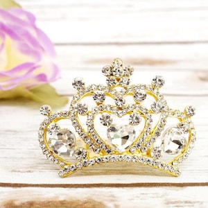 Gold Rhinestone Mini Tiara, Doll Baby Tiara, Rhinestone Princess Crown Mini Tiara Comb for Wedding Pageants Bachelorette Photos Birthday