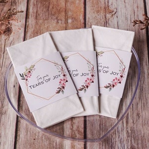 50PC Tears of Joy Tissue Paper Sleeves, Wedding Welcome Bag Decoration, Happy Tears Ceremony Favors, Floral Handkerchief Church Tissues