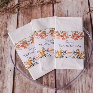 50 PC Tears of Joy Tissue Paper Sleeves with Adhesive Dot, Wedding Tissue Decoration, Happy Tears Ceremony Favors, Handkerchief Banderoles