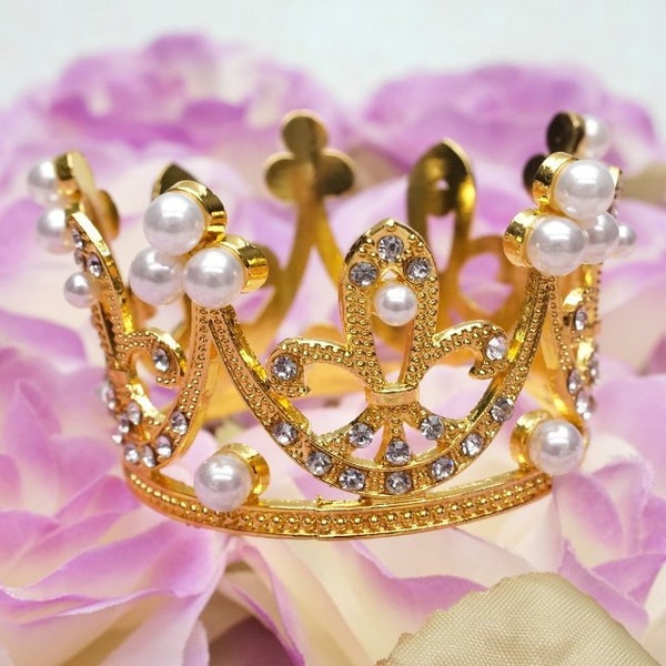 Gold Rhinestone Mini Full Round Tiara, Doll Baby Tiara, Rhinestone Princess Crown Mini Tiara for Wedding Pageants Bachelorette