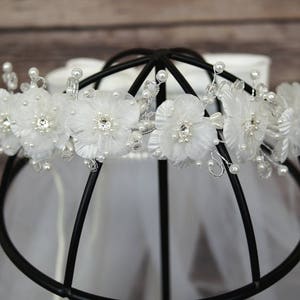 First Communion Veil with Flowers - First Communion Headpiece Veil - Communion Veil Flower Crown Floral Wreath - Communion Veil Headpiece