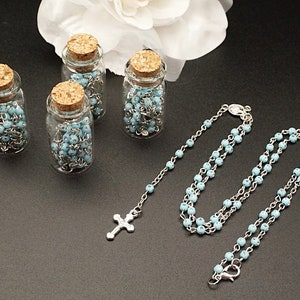 12PC Baptism Favors for Boys, Glass Bottle Full Size Blue Rosary Boy Baptism Favors, Rosary Favors for Baptism, Bautizo Recuerdos Rosario