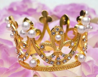 Gold Rhinestone Mini Full Round Tiara, Doll Baby Tiara, Rhinestone Princess Crown Mini Tiara for Wedding Pageants Bachelorette