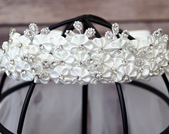 Communion Headpiece and Veil - First Communion Veil - Communion Headband - Communion Hairband - First Communion Satin Flower Crown with Veil