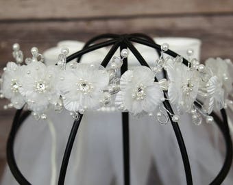 First Communion Veil with Flowers - First Communion Headpiece Veil - Communion Veil Flower Crown Floral Wreath - Communion Veil Headpiece