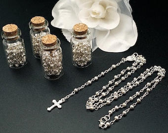 12PC Baptism Favors for Boy / Girl, Glass Bottle Full Size Silver Rosary Baptism Favors, Bautizo Recuerdos Rosario niño / niña