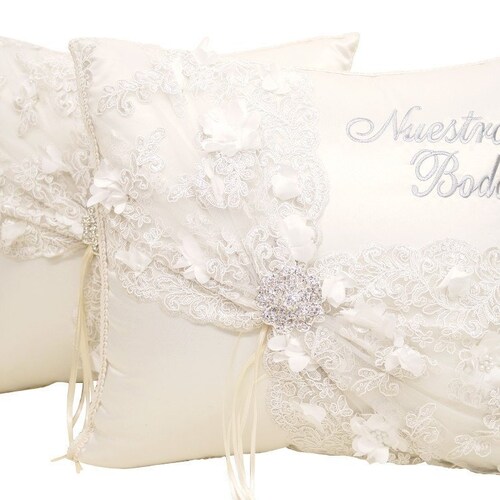 Ivory Wedding Kneeling Pillows Set Embroidered Nuestra Boda Etsy