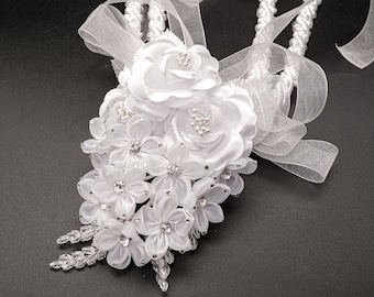 White Wedding Lasso Rosary - Flower Traditional Wedding Lasso Rosary Satin Rope - Lazo de Boda - Catholic Wedding Lasso