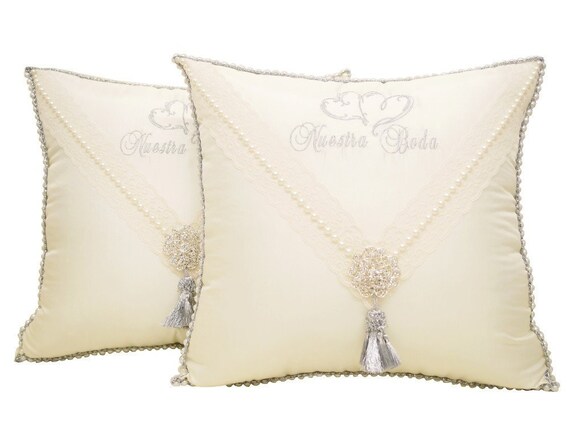 Ivory Wedding Kneeling Pillows Set Embroidered Nuestra Boda Etsy