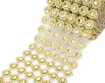 Gold Diamond Bling Mesh Rhinestone Ribbon Wrap Diamond Mesh Wrap, Wedding Decoration Bling Wrap Roll, Gift Wrap Supplies, 4 in x 10 yard