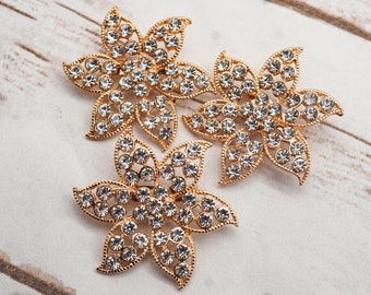 3PC Old Gold Floral Brooch Pin Embellishment, Bridal Wedding DIY Jewelry Crafts, Quinceanera Sweet 15 16 Charm Bouquet Decoration 1059