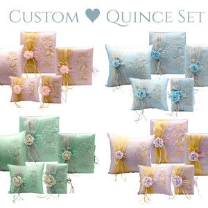 5PC Quinceanera Set Mis Quince Set with Kneeling Pillow, Tiara Pillow, Guestbook, Photo Album, Spanish Bible, My Sweet 15 Decorations