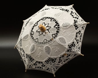 Mini Lace Parasol Wedding White, 10" Victorian Lace Parasol for Wedding Ceremony Decoration, Bridal Shower Party Gift