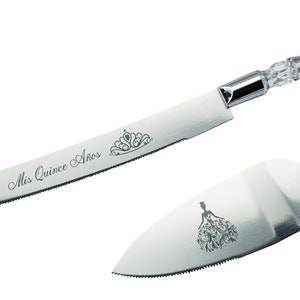 Mis Quince Quinceanera 15 Anos Cake Knife And Server Slicer - Cake Cutter Set Cake Cutting Set - Silver Cake Knife Server for Quinceanera
