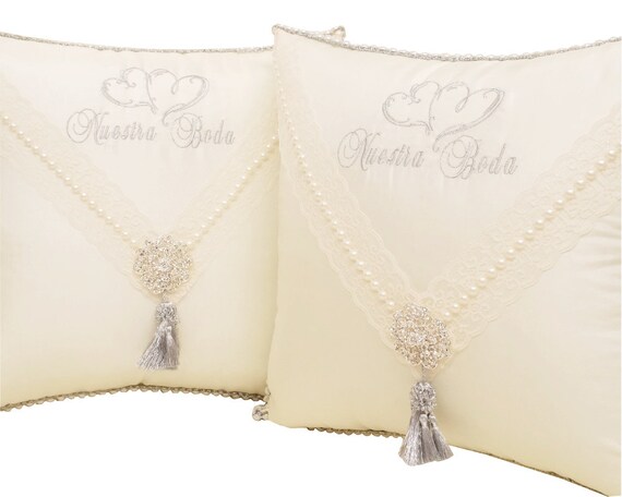 Ivory Wedding Kneeling Pillows Set Embroidered Nuestra Boda Etsy