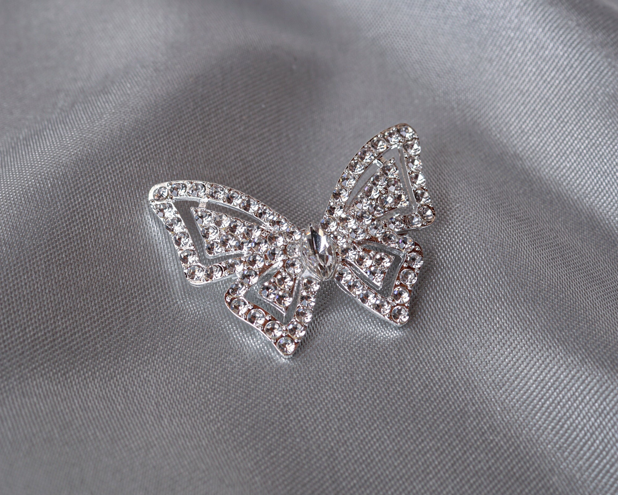 3 PC Silver Pointy Rhinestone Butterfly Brooch, Bridal Wedding ...