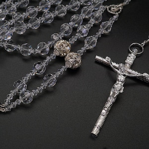 38&quot; Silver Large Metal Rhinestone Bead Wedding Lasso Rosary - Crystal Wedding Lazo de Boda - Handmade Wedding Lasso