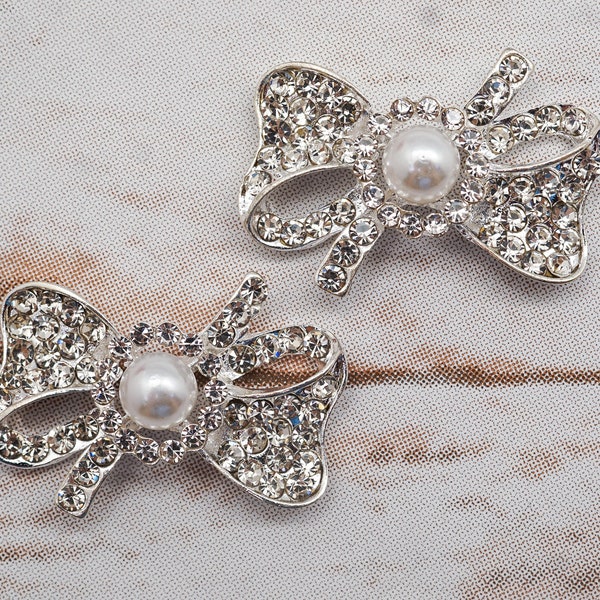 10PC DIY Invitation Bow Embellishment, Rhinestone Flat Backs, Wedding Bridal Crafts, Quinceanera Charm Brooch Bouquet Decoration 1118