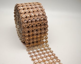 Champagne Diamond Bling Mesh Rhinestone Ribbon Wrap Diamond Mesh Wrap, Wedding Decoration Bling Wrap Roll, Gift Wrap Supplies, 4in x 10yard