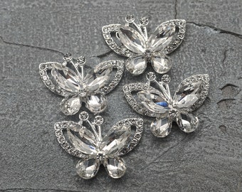 10PC DIY Invitation Butterfly Embellishment, Crystal Rhinestone Flat Backs, Quinceanera Jewelry Charm Brooch Bouquet Decoration 1104