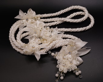 Ivory Wedding Lasso - Chiffon Flower Wedding Lasso with Diamond Center - Lazo de Boda - Traditional Wedding Lasso - Catholic Wedding Lasso