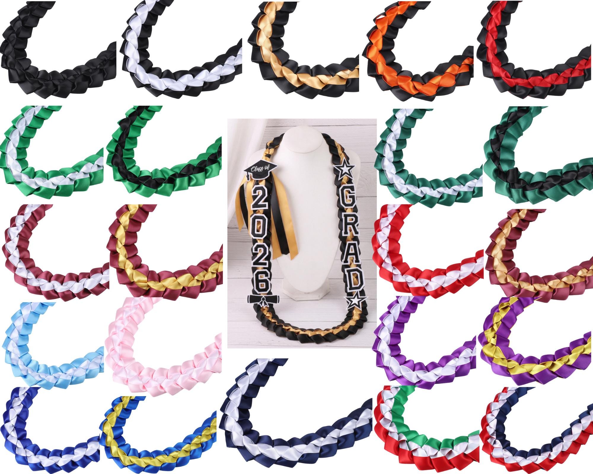Two-tone Graduation SATIN Ribbon Lei - Customizable Colors - Double ...
