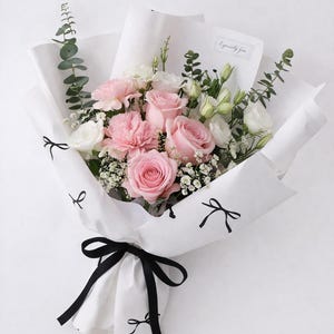 20 Sheets Cute Ribbon Print Korean Bouquet Wrapping Paper for Floral Arrangements, Gifting, Flower Wrap